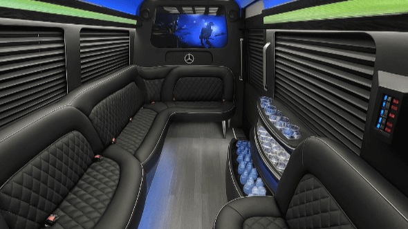 Interior of Charter Bus Company Olathe's 14 Passenger Sprinter Limousine in Olathe
