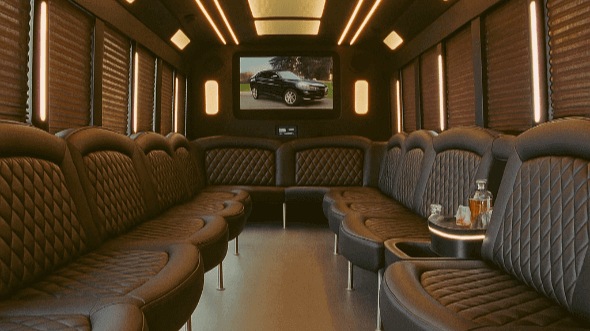 Interior of Charter Bus Company Overland Park's 28 Passenger Party Bus in Overland Park