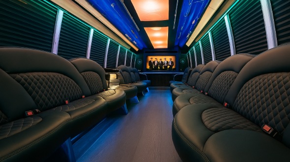 Interior of Charter Bus Company Lawrence's 50 Passenger Party Bus in Lawrence