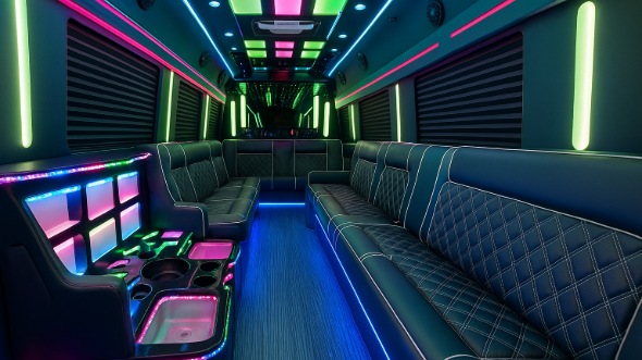 Interior of Charter Bus Company Overland Park's 50 Passenger Party Bus in Overland Park