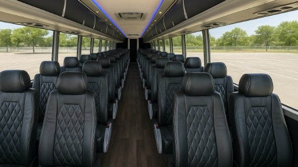 Interior of Charter Bus Company Independence's 54 Passenger Charter Bus in Independence